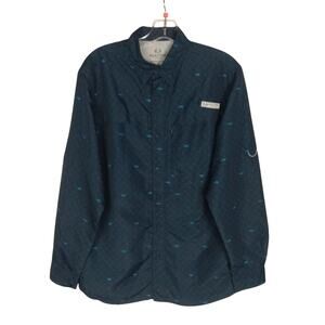 Realtree Fishing Shirt Mens Sz.‎ Small Blue Fish Print Vented Long Sleeve